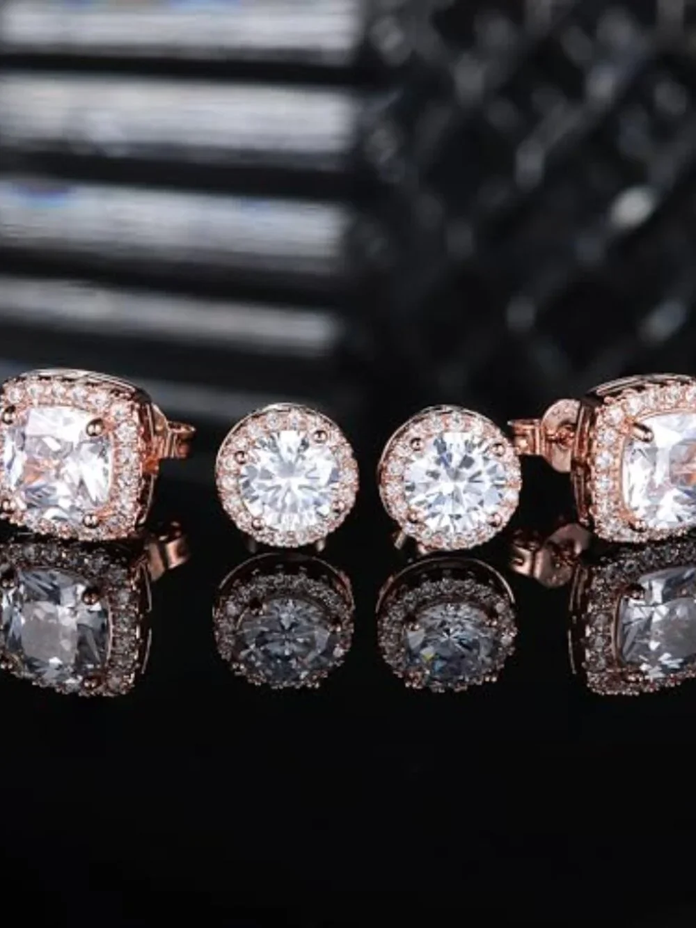 New - 18K Gold Plated Halo Stud Earrings 925 Sterling Silver Cubic‎ Zirconia